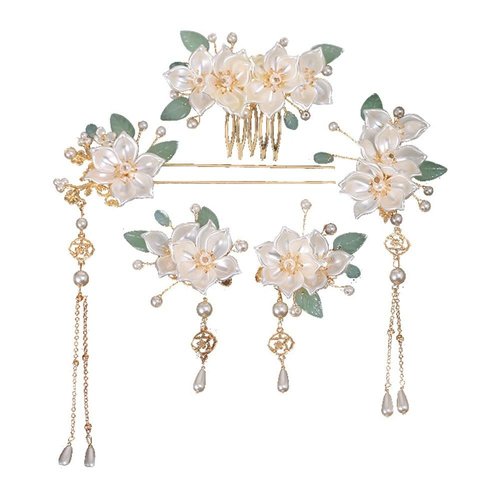 Leadigol Hair Stick Set, Vintage Flower Pearl Hair Accessories for Women, 5Pc Hairpins, Hair Fork, Hair Comb, Hair Clip
