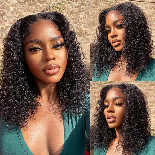 Ailwelia Curly Bob Wig Human Hair 5x5 HD Lace Closure Wigs Human Hair Short Curly Wigs For Black Women Human Hair Glueless Wigs Human Hair Pre Plucked 180 Density Human Hair Jerry Curl Wig 14 Inch