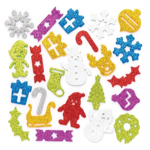 Baker Ross AR764 Christmas Glitter Foam Stickers - Pack of 120, for Kids' Christmas Crafts and Art Projects, Cards, Party Bags, and Ornaments