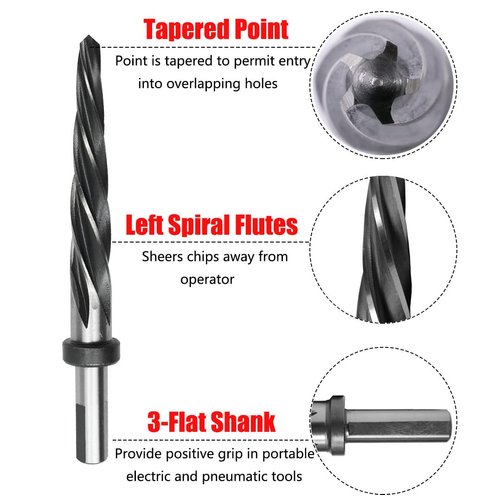 Saipe 5/8" Spiral Flute Reamer with 1/2 inch Shank, M2 HSS Bridge/Construction Reamer Taper Chucking Reamer Drill Bit Car/Maintenance Reamer for Steel, Alloy, Aluminum, Copper, Plastic