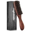 Boar Bristle Hair Brush for Men, Mens Hair Brush for Thick & Fine Hair, Slick Back Hair Brush with Stiff Bristles & Wooden Walnut Handle for Smoothing, Detangling and Styling, Beard Brush for Combing