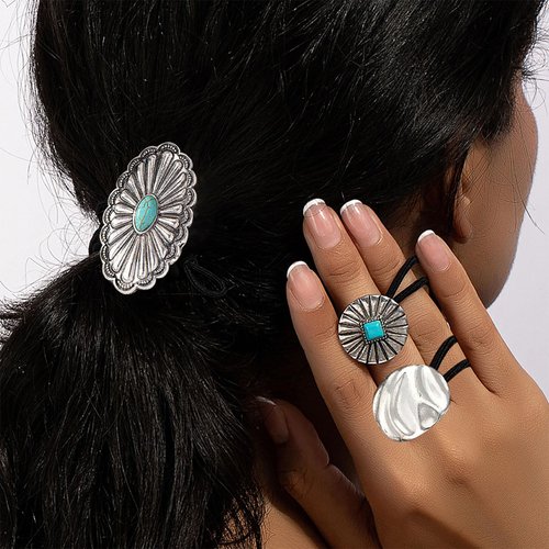 KOVOLITU Turquoise Hair Ties for Women Decorative Ponytail Holders Metal Hair Ties Bohemian Conch...