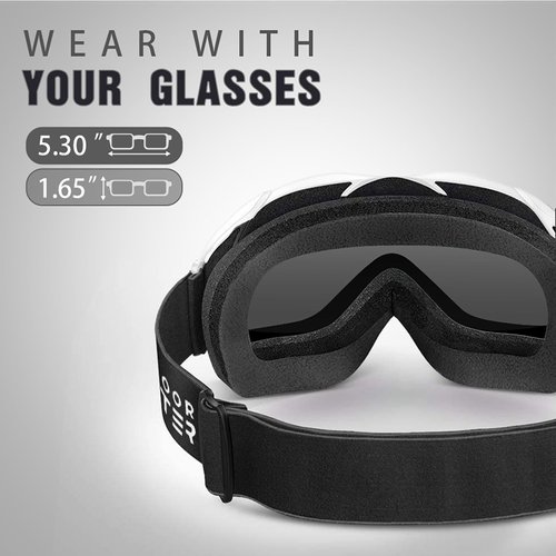OutdoorMaster OTG Ski Goggles - Over Glasses Ski/Snowboard Goggles for Men, Women & Youth - 100% UV Protection (White Frame + VLT 10% Grey Lens)