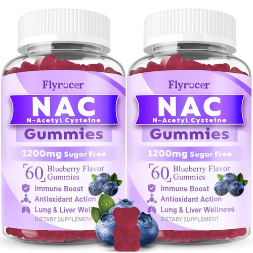 2 Pack NAC Gummies 1200mg, N Acetyl Cysteine Supplement for Adults and Kids, NAC Chewable Support Liver Health, Antioxidants & Immune System, Sugar-Free, Blueberry Flavor, 120 Count