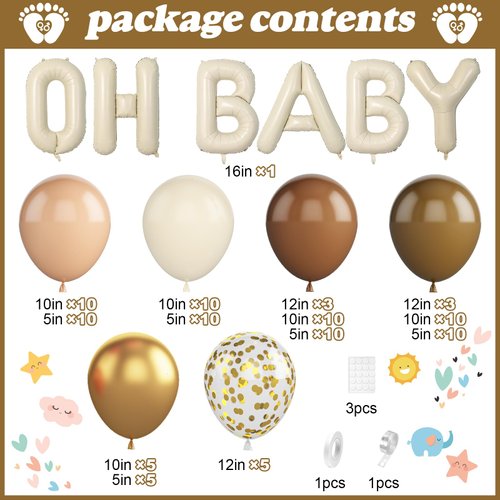 Brown Balloon Arch Garland Kit,Boho Baby Shower Decorations with Oh Baby Balloon Banner Tan Neutral Beige Gold Balloons for Girl Boy Girl Teddy Bear Baby Shower Birthday Party Supplies