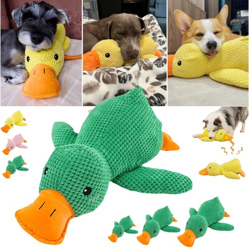Calming Duck Dog Toy 2025 Upgrade Emotional Support Duck for Dog Unbreakable Stuffed Plush Dog Toy for Aggressive Chewers Resistant Squeaky Dog Toy Interactive Dog Toys for Indoor Outdoor (Green, S)