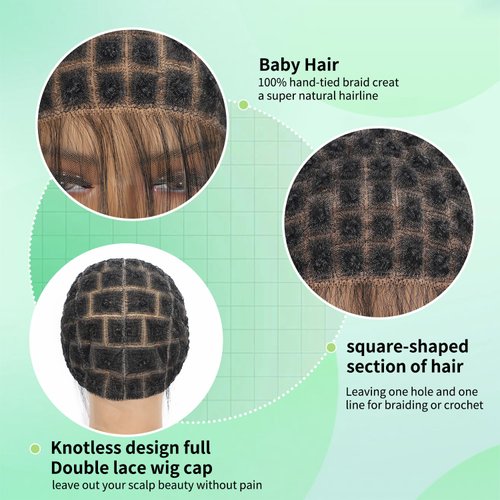 Double Full Lace Crochet Wig Cap With Baby Hair for Making Crochet Wigs, Braided Wig Cap for Braiding Full Lace Braided Wig,Premade Square Patten Lace Front Crochet Cap for Crochet Hair (125Sections)