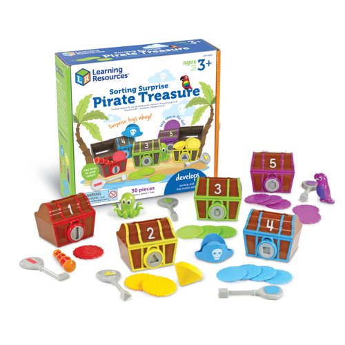 Learning Resources Sorting Surprise Pirate Treasure - 30 Pieces, Ages 3+ Color, Sorting & Matching Skills Toy, Fine Motor Skills Toys for Toddlers, Preschool Learning Toys