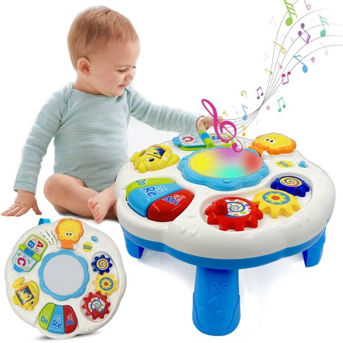 Baby Toys 6-12 Months, Baby Activity Table Center, Musical Toys for Infant Toddler 0 3 6 9 12 18 Months, Boy Girl Toys for 1 2 3 Year Old（White）