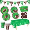 Football Party Supplies Tableware Set Football Theme Party Decorations Including Plates Napkins Cups Touchdown Tablecloth Banner for Football Birthday Party, Serve 24 Guests