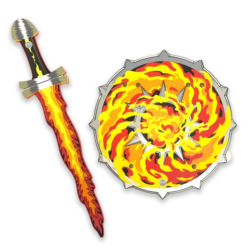 Liontouch Flame Toy Sword & Shield for Kids | Medieval Pretend Play Set in Foam for Children with Roaring Fire Theme | Safe Weapons & Battle Accessories for Dress Up, Cosplay & Costumes