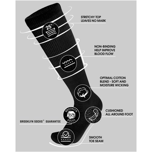 6 Pairs of Diabetic Over The Calf - Knee High Cotton Socks (Black - 6 Pairs, Fit Men's Shoe Size 10-12)