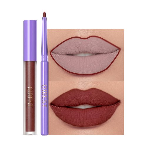 Easilydays 2 Pcs Halloween Dark Matte Liquid Lipstick + Lip Liner Pens Sets, 8 Colors High Pigmented Goth Sexy & Bold Lip Gloss, 24H Waterproof Long-lasting Matte Lipstick , Non-Stick Cup Velvety Lip Makeup for Women (Red)