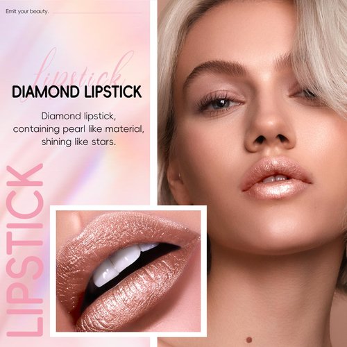 HOSAILY Metallic Champagne Gold Lipstick Long Lasting, High Shine Glitter Diamond Creamy Lipstick Transfer Proof, Shimmer High Impact Lip Color Full Coverage Non Stick Cup Lightweight Lip Makeup#10