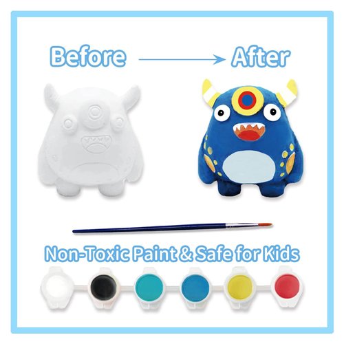 Funto Paint Your Own Space Kit Painting Kit, 13 PCS Crafts Set for Kids, STEAM Project Creative Activity DIY Toys with 6 Figurines, 6 Paint Pots, 1 Brush