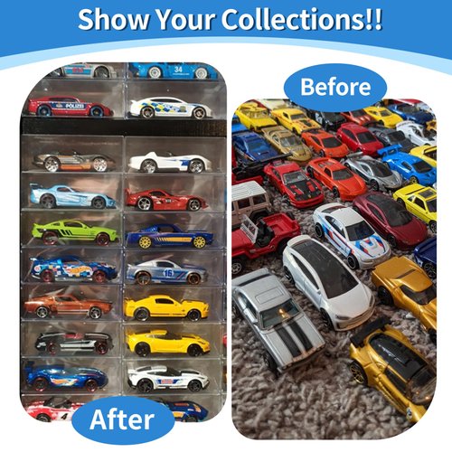 100Pcs Clear Display Case, Assemble Countertop Display Box, Cube Organizer Stand Dustproof Protector Box Showcase for Action Figures Toys Collectibles, 1/64 Scale Model Car