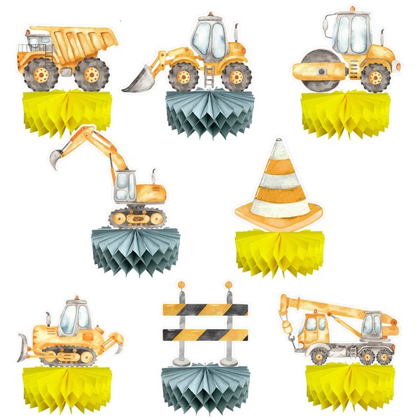 9 Pieces Construction Birthday Party Supplies Honeycomb centerpieces Tabletop Decoration Dump Truck Car Cone Table Decorations Kids Birthday Birthday Construction District Themed Party Supplies