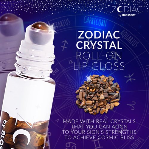 Blossom Zodiac Sign Roll-On Lip Gloss, Vanilla Scented + Moisturizing with Crystals, Made in USA, 0.20 fl. oz./5.9ml, Capricorn