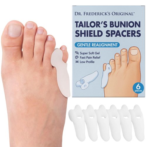 Dr. Frederick's Original Tailor's Bunion Shield Spacers - Soft Gel Bunionette Pads with Spacer - Tailors Bunion Pad Corrector - Fast Pain Relief for Men & Women - Pinky Toe Protection - 6 ct.