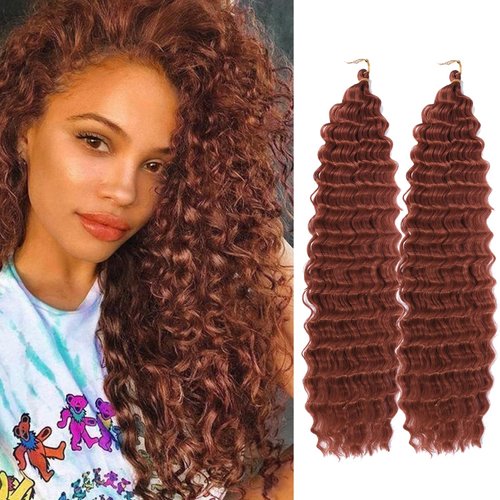 Ocean Wave Crochet Hair 24 Inch 2 Packs Deep Wave Curly Braiding Hair Extensions Synthetic Curly ...