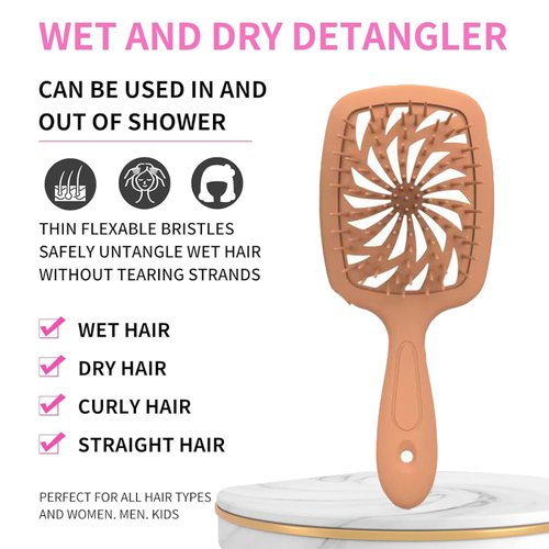 Detangling hair brush,Untwisted scalp haibrush,Flexible bristles, anti-static massage paddlebrush, suitable for Wet and Dry Detangle for Men and Women (Orange)