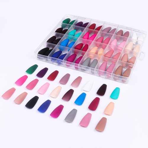 Press On Nails - LADYING 576 Pcs Coffin Ballet Shape Fake Nails, Matte Nails Full Cover Acrylic False Nail Art,24 Color Press on Nails With 6g Nail Glue For Nail DIY,with Nail File and Adhesive Tabs
