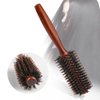 Boar Bristle Round Brush，Natural Bristle Hair Brush Wooden Handle Styling Brush Prevents Tangles and Anti-Static for Hair Blowing, Styling, Curling, Detangling and Straightening(size:22.3x4.7cm)