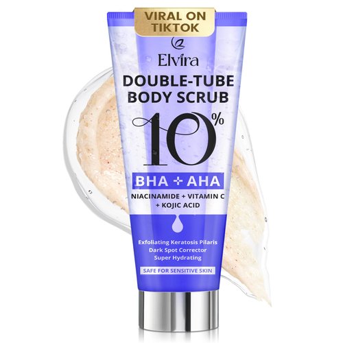 Elvira KP Bump Eraser Body Scrub, Exfoliating Body Scrub for Keratosis Pilaris, Smooth Skin with 10% AHA BHA and Niacinamide, Moisturizing Body Skin Care Products, Deep Cleansing