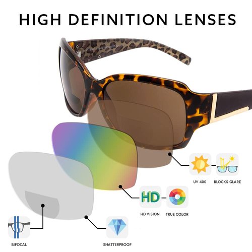 VITENZI Bifocal Sunglasses for Women, Jackie O Reading Tinted Readers, Vittoria in Tortoise 2.00