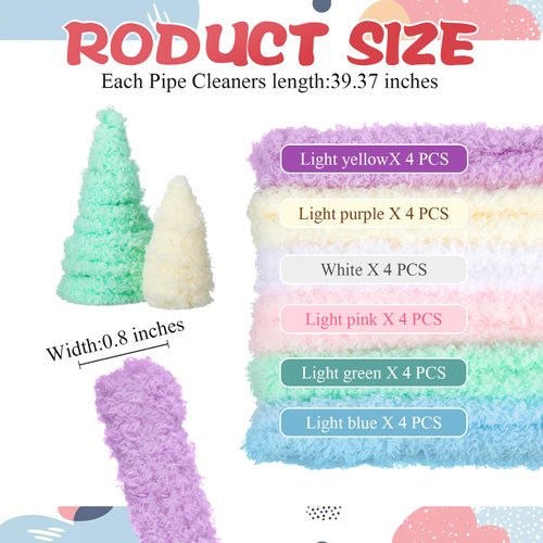 Sonwyoung 24 Pcs 39.37 Inches Jumbo Pipe Cleaners Bulk Coral Fleece Fur Thick Pipe Cleaners Chenille Stems Craft Supplies Valentine's Day Easter Gifts DIY Projects(Macaron Color)