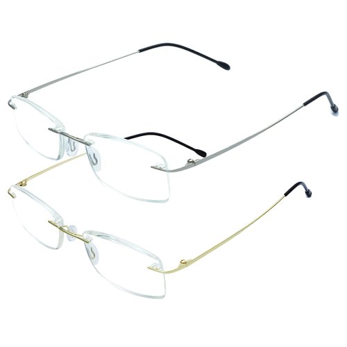 HIYANJN Rimless Readers Blue light proof reading glasses Women Men Anti Glare Filter Lightweight Eyeglasses (2-Pack,2.5)