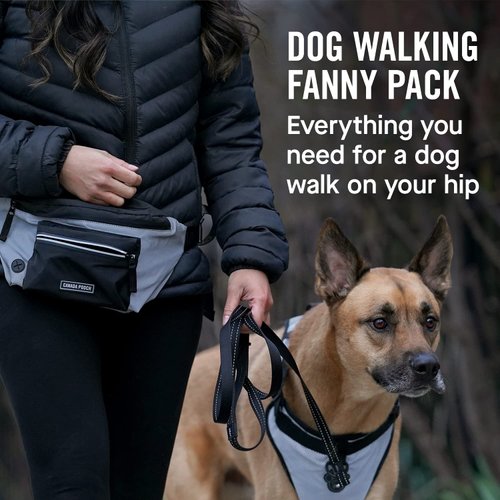 Canada Pooch Everything Dog Walking Fanny Pack - Dog Fanny Pack with Dog Poop Bag Dispenser & Dog Treat Pouch, Great as Dog Training Fanny Pack, Adjustable up to 54” - Reflective