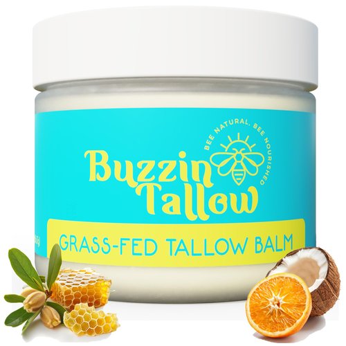 Grass Fed Beef Tallow Balm For Skin Face Cream Moisturizer - Eczema, Rosacea, Acne, Diaper Rash, Stretch Marks, Psoriasis Tattoo Aftercare: Organic Beeswax Jojoba Oil - Adult & Baby