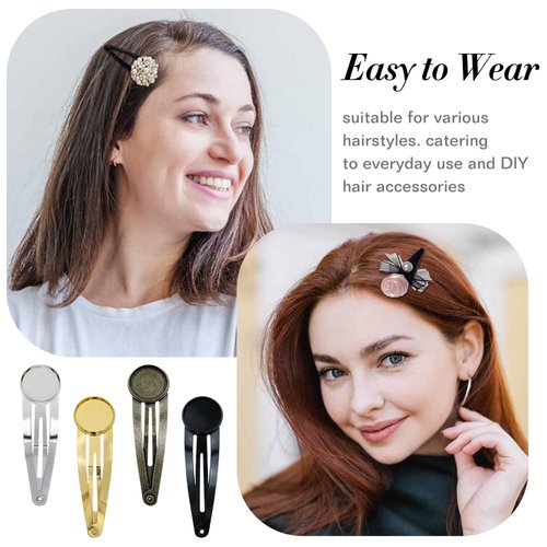 Lawie 40 Pack 5cm 2 Inch Small Silver Gold Bronze Black Flat Round Tray Glue Pad Snap Hair Clips for Crafting Blank Hair Barrettes Base Hair Pins Arts and Crafts DIY Hair Jewelry Making Accessories