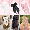 Gute 6 PCS Hair Bows for Women,Satin Big Hair Bow Clips,French Long Tail Hair Bows for Girls Hair Accessories for Birthday,Dress Up,Christmas(Black,White,Pink)