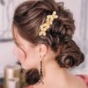 Dizila 8 Pieces Gold Metal Vintage Pearl Rhinestone Butterfly Flower Leaf Sun Moon Prom Bridal Wedding Hair Side Combs French Twist Hair Pins Grips Headpieces for Women Girls