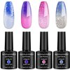 senvenski Color Changing Gel Nail Polish Blue Pink Purple Glitter Mood Chameleon Thermal Temperature Gift Set UV LED Art Manicure Varnish (WB001)