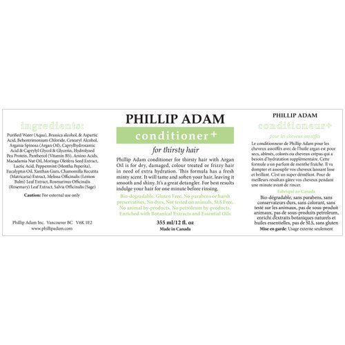 Phillip Adam Thirsty Hair Conditioner + for Dry or Damaged Hair - Infused With Argan Oil, Moringa Seed Oil and Macadamia Oil - Paraben Free, Vegan - 12 Fl Oz