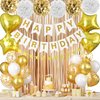 White and Gold Birthday Decorations,Women Men Girls Boys Party Decorations with Happy Birthday Banner Gold Fringe Curtain Tissue Paper Pompoms Star Garland Gold White Confetti Birthday Balloons