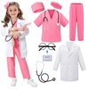 Doctor Costume for Kids - 8pcs Kids Scrubs with Lab Coat Dress Up Set, Halloween Costumes for Girls Boys, Toddler Halloween Costume Pretend Play Kit, Kids Dress Up Clothes Costume for Girls 3-10