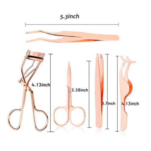 Arroyner 5 Pieces Eyelash Applicator Tool False Eyelashes Applicator Eyebrow Curler Eyebrow Scissors (Rose Golden)