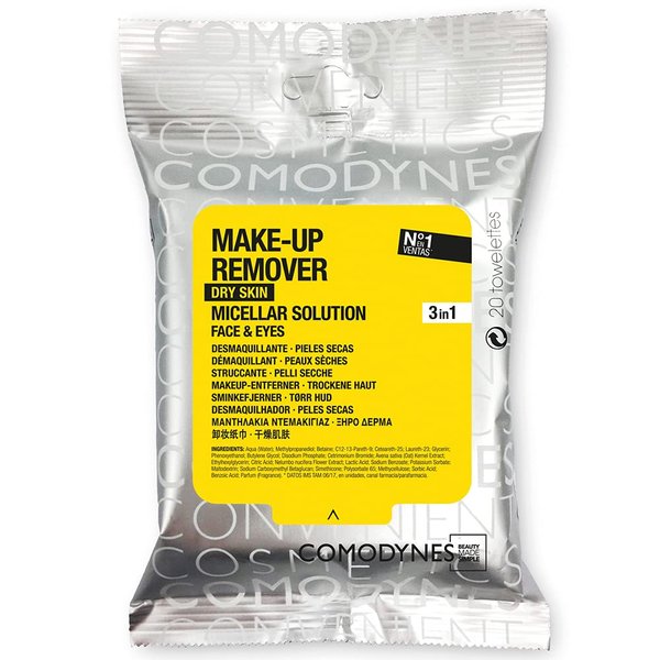 COMODYNES Makeup Remover Wipes Dry Skin 20 Units - Friendly Active Ingredients And Natural Extracts With Nourishing Action