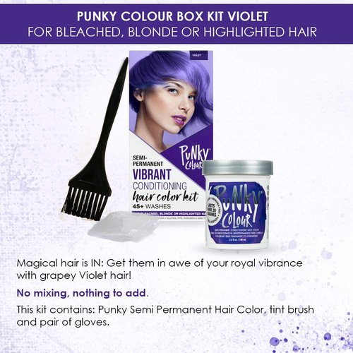 Punky Colour Box Kit Violet - For Bleached, Blonde or Highlighted Hair, Non-Damaging Hair Dye, Vegan, PPD and Paraben Free, Conditions Hair, Vibrant Hair Color, lasts up to 35 washes