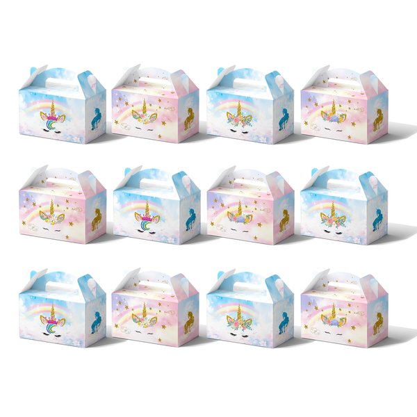 XJLYAYA 12Pcs Unicorn Party Cake Boxes Supplies Gift Candy Treat Boxes for Kids Themed Birthday Party Decorations