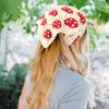 2Pcs Handmade Crochet Bandana Head Kerchief Hair Scarf Knitted Scarves Tie Bcak Floral Head wrap for Women Girls Floral Crochet Hair Bandana Strawberry Mushroom (pink+beige)
