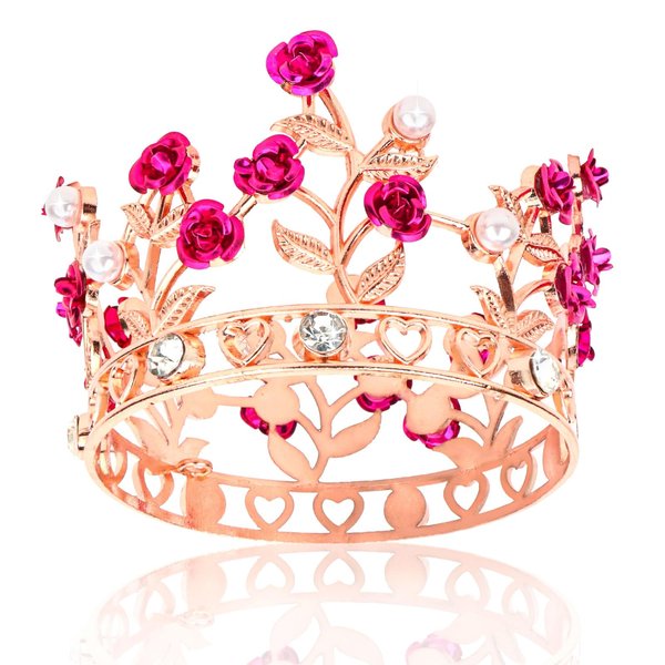 BAHABY Rose Gold Crown Cake Topper for Wedding Birthday Costume Party Favors Small Crown Hair Accessories for Women