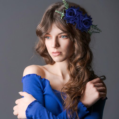 Geyoga Flower Hair Clip Set, 6 Pcs Rose Hair Accessories for Women Girls Wedding Dancing Party (Navy Blue)