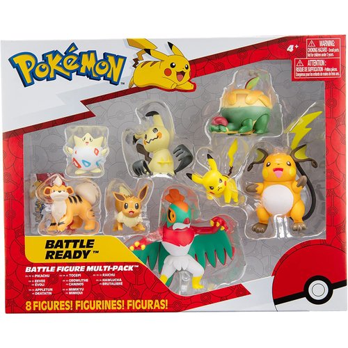 Pokémon Battle Figure 8 Pack - Features 2-Inch Pikachu, Eevee, Appletun, Growlithe, Mimikyu, Togepi, 3-Inch Raichu & Hawlucha - Authentic Details