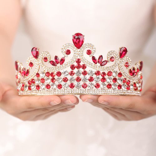 JWICOS Crown for Women Tiara for Women Crystal Rhinestone Tiara for Girls Elegant Princess Queen Crown Tiara for Halloween Pageant Birthday Pageant Prom Wedding Bridal Tiara for Bride (Red)