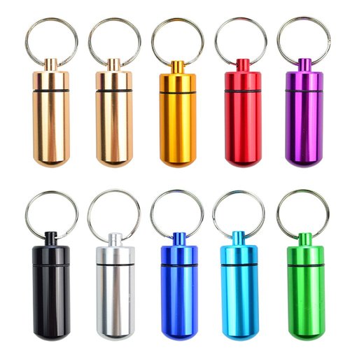 10 Pcs Portable Pill Case, Bantoye Waterproof Aluminum Pill Holders Storage Drug Container with Keychain for Outdoor Camping Traveling, Multicolor